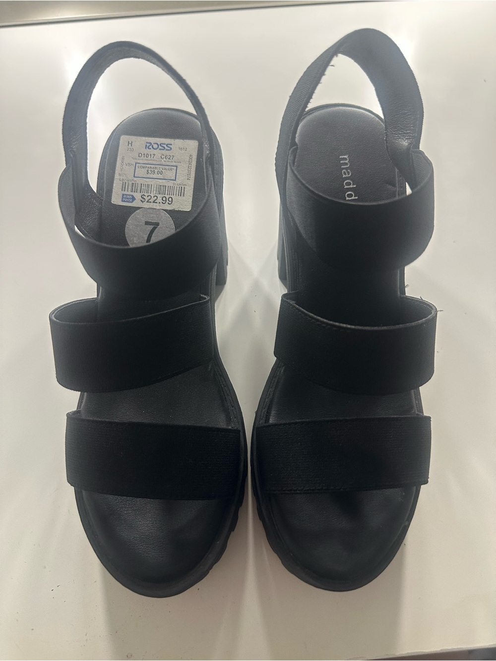 Madden Girl Black Triple-Strap Platform Slingback Sandals